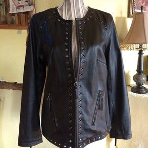 Bradley by Bradley Bayou Black Leather Jacket Size Petite Medium